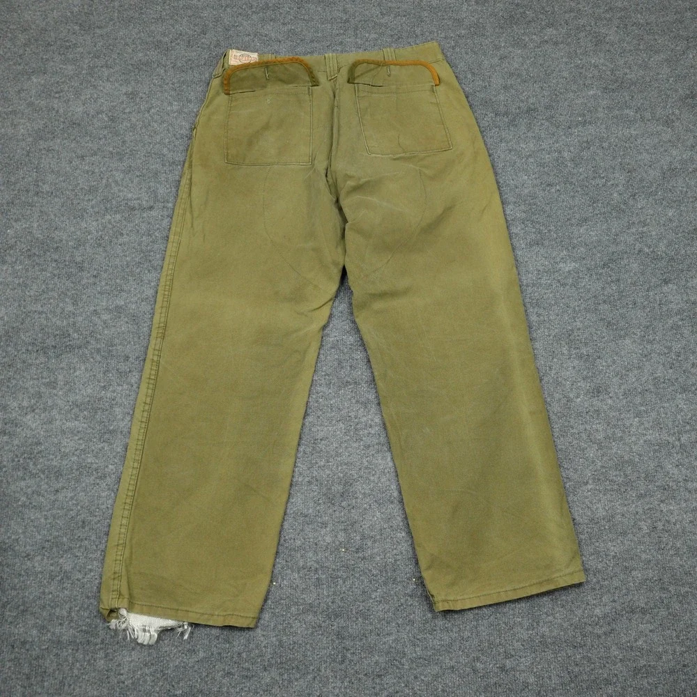 Vintage Saf-T-Bak Pants Mens 32x28 Olive Green Canvas Duck Hunting 60s